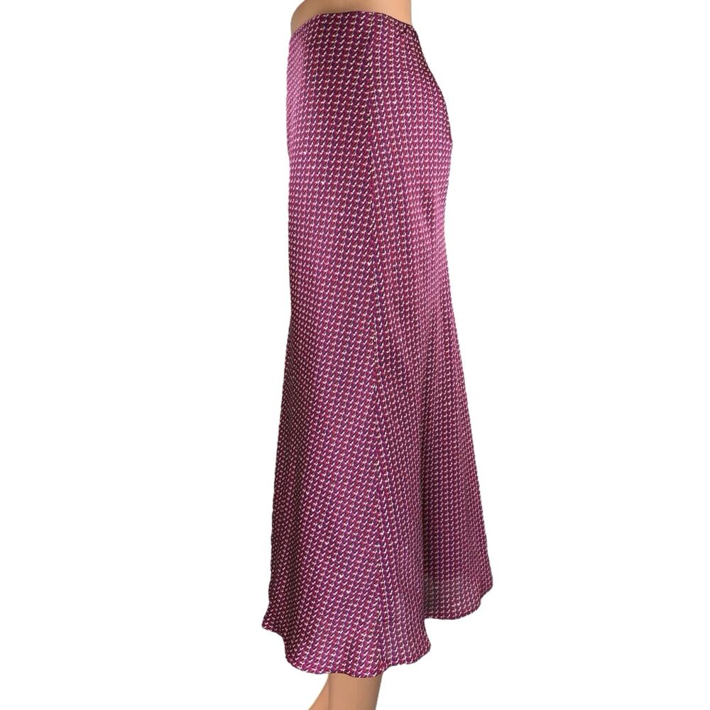 Leith Bias Women's Pink Purple Silk Satin Geometric Print Midi A-Line Skirt S - Picture 2 of 5
